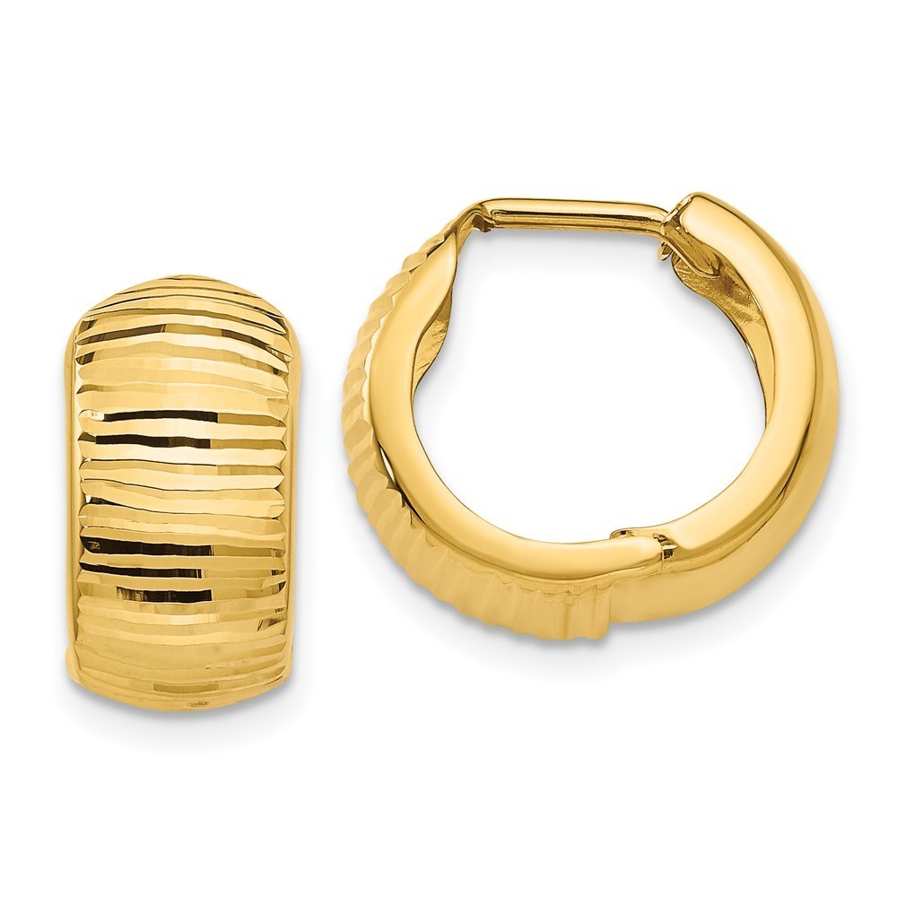 14k Yellow Gold Gold Textured & Polished Hinged Hoop Earring 16 L X 8 Mm W